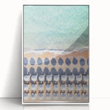 Acrylic print of a modern art deco poster featuring a summer scene with light blue and yellow tones.