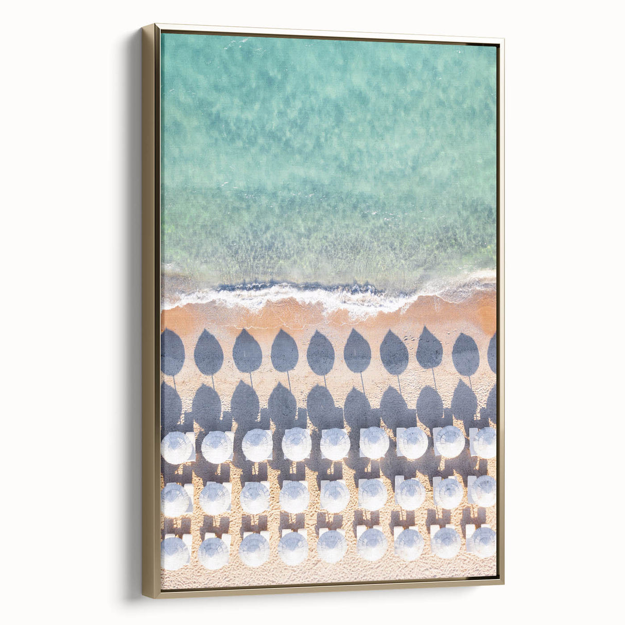 Framed canvas depicting a summer landscape with lush greenery and blue skies, ideal for bedroom wall art.