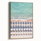 Framed canvas depicting a summer landscape with lush greenery and blue skies, ideal for bedroom wall art.