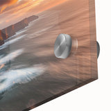 Close-up of a vibrant acrylic landscape painting showcasing rugged cliffs in rich hues, ideal for modern home decor, emphasizing nature's beauty and depth.