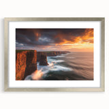 Framed landscape art depicting majestic cliffs in a silver mat with a sleek front view, perfect for modern home decor. Ideal for nature and travel enthusiasts.