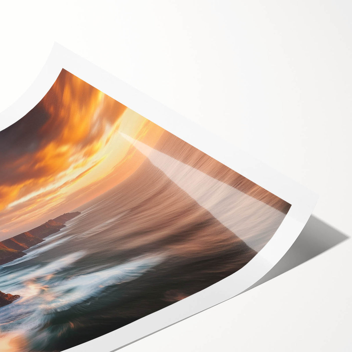 Stunning landscape cliff print on rolled canvas, showcasing vibrant colors and intricate details, packaged securely in a protective cardboard tube for safe shipping.