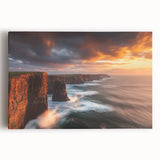Stretched canvas artwork depicting a dramatic landscape with towering cliffs and vibrant blue skies, perfect for enhancing home decor with a natural theme.