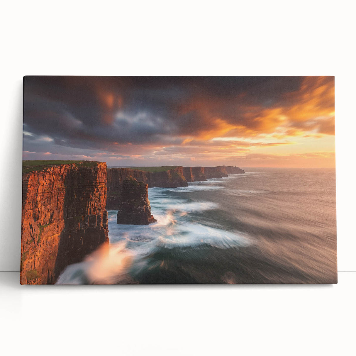 Stretched canvas artwork depicting a dramatic cliff landscape, showcasing vibrant colors and intricate details, perfect for enhancing modern home decor.