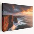 Stretched canvas artwork showcasing a breathtaking side view of dramatic cliffs against a vibrant sunset sky, ideal for enhancing any landscape-themed decor.