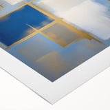 Modern Geometric Abstract - Blue & Gold Living Room Wall Art