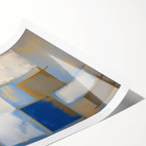 Modern Geometric Abstract - Blue & Gold Living Room Wall Art