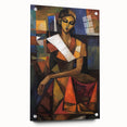 Abstract figurative artwork on acrylic featuring vibrant colors and intricate pin details, showcasing a modern design ideal for contemporary decor.