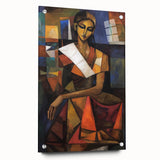 Abstract figurative artwork on acrylic featuring vibrant colors and intricate pin details, showcasing a modern design ideal for contemporary decor.