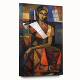 Abstract figurative acrylic artwork displayed in a sleek glass frame, showcasing vibrant colors and dynamic shapes, perfect for modern home decor and artistic expression.