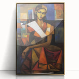 Framed abstract figurative wall art in gold acrylic display, showcasing a modern design with fluid shapes and vibrant colors, perfect for contemporary decor.