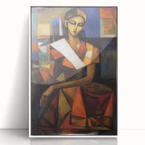 Framed abstract figurative artwork in white acrylic, showcasing vibrant colors and dynamic shapes, perfect for modern home decor and artistic expression.