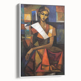 Framed abstract figurative canvas art with a white border, showcasing fluid shapes and muted tones, perfect for modern home decor. Side view highlights the artwork's depth and elegance.