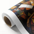 Abstract figurative rolled canvas artwork showcasing vibrant colors and dynamic shapes, housed in a protective cardboard tube for easy storage and display.