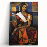 Abstract figurative canvas art showcasing vibrant colors and dynamic shapes, leaning against a neutral wall, perfect for modern home decor enthusiasts.