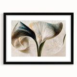 Abstract floral wall art framed in black, showcasing vibrant colors and intricate designs, perfect for modern home decor. Features a mat for added elegance.