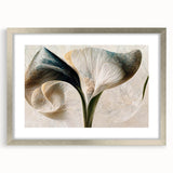 Abstract floral wall art framed in silver, displaying vibrant colors and intricate designs, perfect for modern home decor. Features a mat for added elegance.