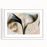 Abstract floral wall art framed in white with a mat, showcasing vibrant colors and intricate designs, perfect for modern home decor and interior styling.