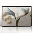 Framed acrylic wall art showcasing vibrant abstract floral designs in shades of pink and blue, set against a sleek black frame, perfect for modern decor.