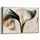 Framed canvas wall art showcasing an abstract floral design in vibrant gold and soft pastel colors, set against a white background for a modern aesthetic. Perfect for enhancing contemporary home decor.