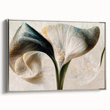 Framed canvas wall art featuring abstract floral designs in vibrant colors, showcased from a silver side view, perfect for modern home decor.
