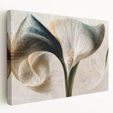 Colorful abstract floral wall art on stretched canvas, showcasing vibrant hues of pink, blue, and yellow, perfect for modern home decor.