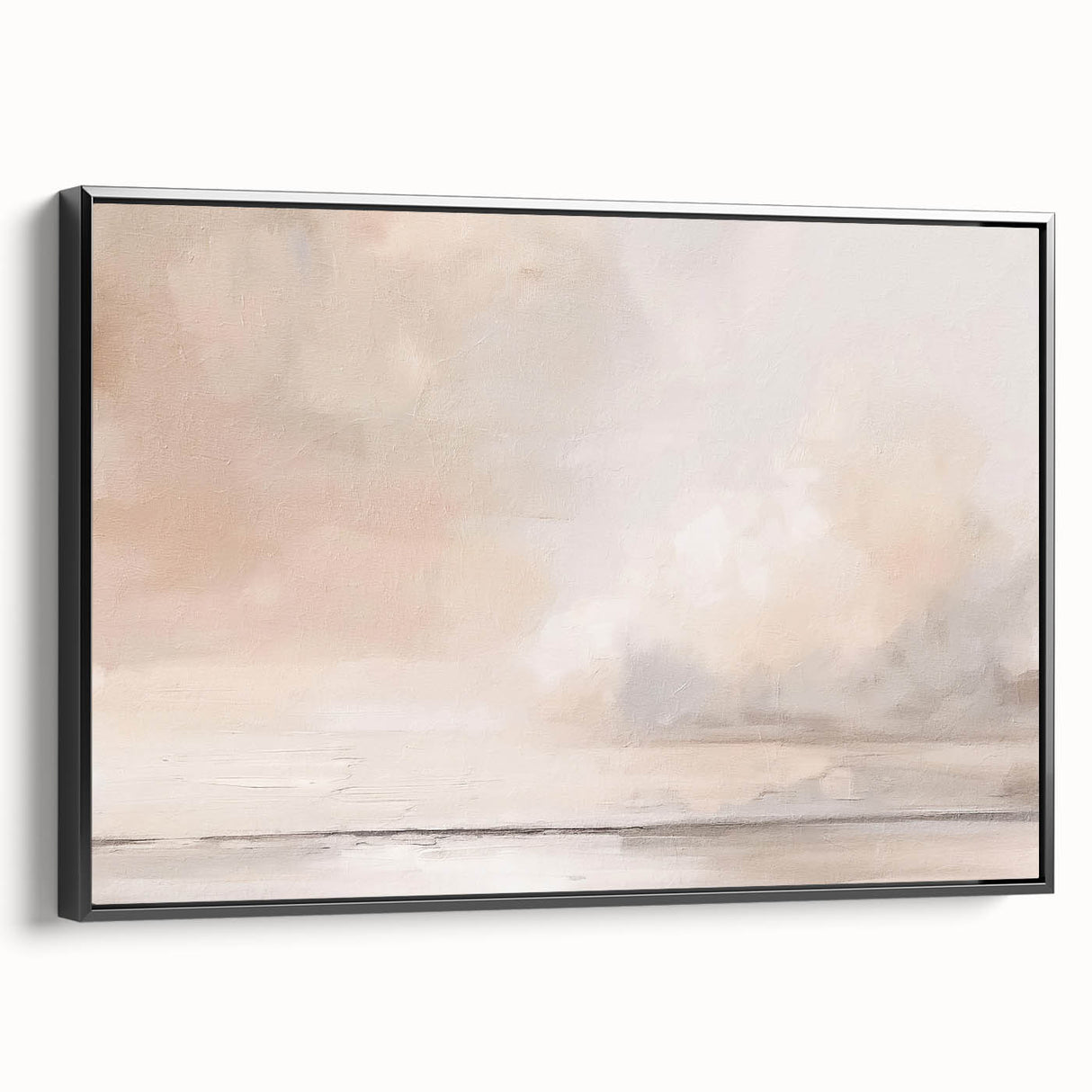 Framed black side view of abstract landscape wall art on canvas, showcasing vibrant colors and intricate textures, perfect for modern home decor.