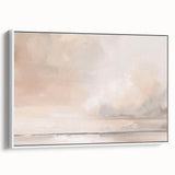 Framed canvas wall art depicting an abstract landscape with soft blue and white tones, displaying a modern aesthetic suitable for contemporary home decor.