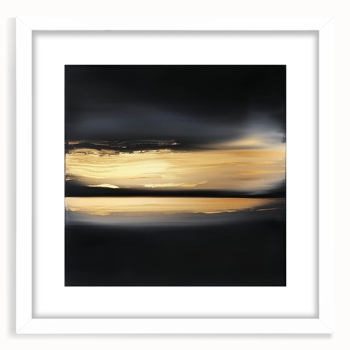 Minimalist Abstract Wall Art – Gold Horizon on Bold Black Canvas