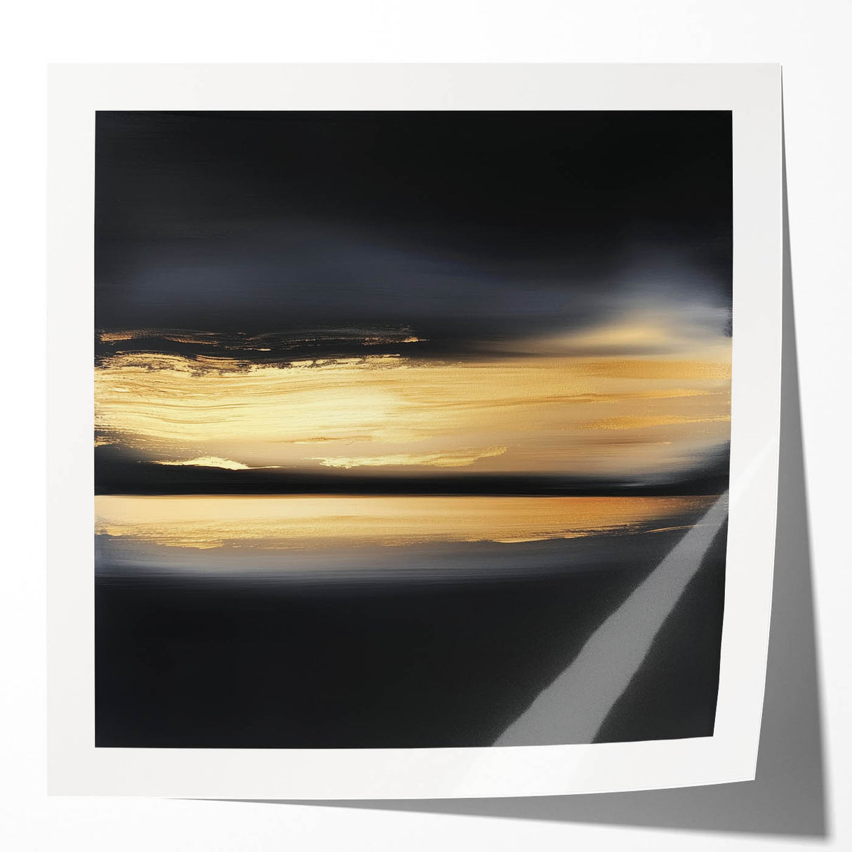 Minimalist Abstract Wall Art – Gold Horizon on Bold Black Canvas