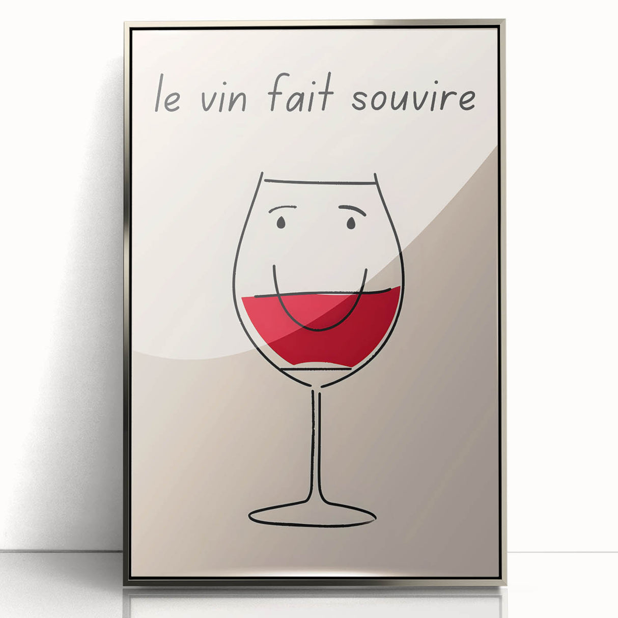 Large art print of a mid-century modernist food and drink motif in silver framed acrylic, suitable for modern kitchen decor.