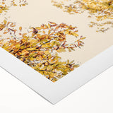 Art deco poster featuring an autumnal scene with rich orange and brown hues on rolled canvas.