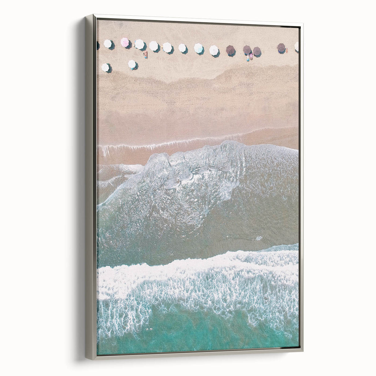 Landscape art painting featuring a summer scene on framed canvas, with vibrant colors and a vintage poster style.