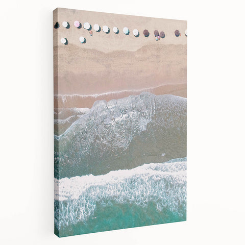 Side view of a large stretched canvas depicting a summer scene in vibrant green and yellow tones.