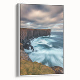 Framed canvas artwork depicting a stunning cliff landscape in vibrant colors, showcasing intricate details and textures, ideal for home decor.