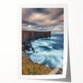Stunning landscape print showcasing vibrant cliffs and rolling hills, elegantly rolled and packaged in a protective cardboard tube, ideal for home decor.