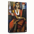 Abstract figurative acrylic artwork displayed from a side view, showcasing a vibrant color palette with intricate details and pins, ideal for modern home decor.