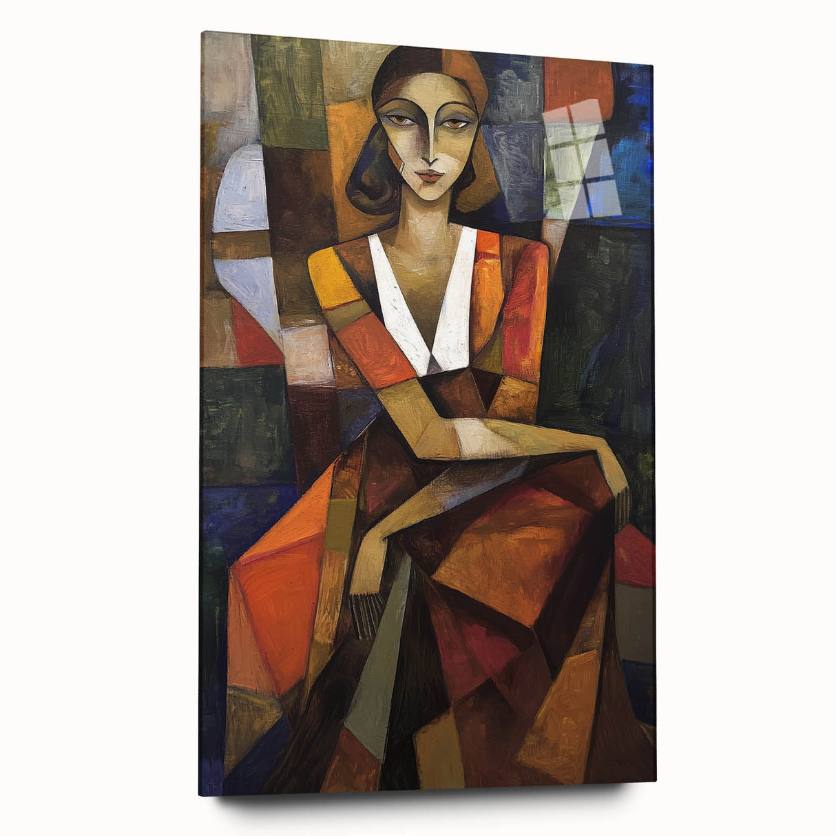 Abstract figurative acrylic artwork displayed in a side view showcasing vibrant colors and dynamic shapes, perfect for modern home decor and art enthusiasts.