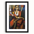 Abstract figurative frame in black with a white mat, showcasing a modern art piece. Ideal for contemporary decor, enhancing any living space with elegance.