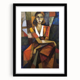 Abstract figurative frame in black with a white mat, showcasing a modern art piece. Ideal for contemporary decor, enhancing any living space with elegance.