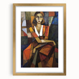 Abstract figurative artwork framed in gold with a white mat, showcasing a contemporary design that adds elegance to any modern decor setting.