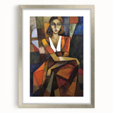 Abstract figurative art frame with a silver mat, showcasing a modern design suitable for contemporary décor, enhancing any living space with elegance and style.