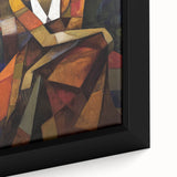 Close-up of an abstract figurative framed canvas art piece showcasing vibrant colors and intricate textures, perfect for enhancing modern home decor.