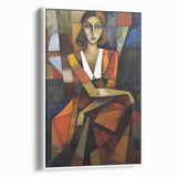 Framed abstract figurative canvas artwork showcasing a minimalist design with soft white tones and subtle texture, perfect for modern decor.