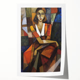 Abstract figurative art print featuring vibrant colors and dynamic shapes, elegantly rolled and ready for display, showcasing a modern artistic style.