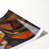 Abstract figurative artwork rolled print showcasing vibrant colors and dynamic shapes, elegantly packaged in a protective cardboard tube, perfect for modern decor.