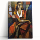 Abstract figurative stretched canvas artwork leaning against a wall, showcasing vibrant colors and unique shapes, perfect for modern home decor.