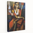 Abstract figurative stretched canvas artwork showcasing vibrant colors and dynamic shapes, displayed in a side view to highlight its depth and texture. Perfect for modern decor.
