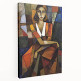 Abstract figurative stretched canvas artwork showcasing vibrant colors and dynamic shapes, displayed in a side view to highlight its depth and texture. Perfect for modern decor.