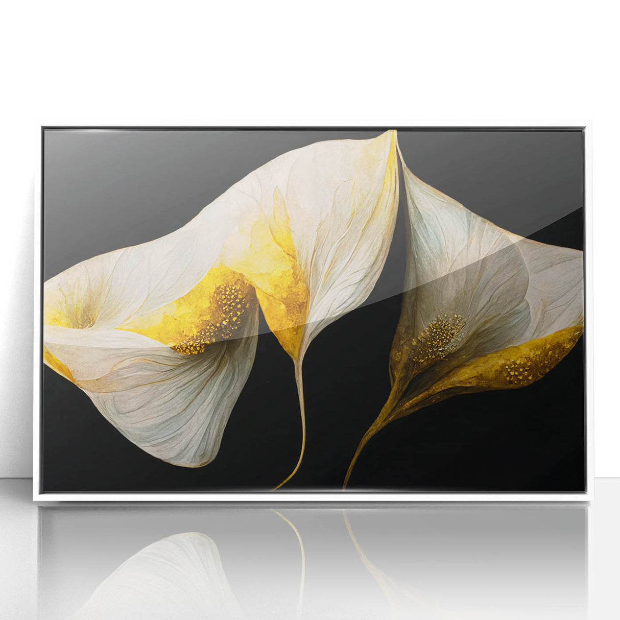 Framed abstract floral wall art featuring vibrant colors and intricate designs, set against a white background, perfect for modern home decor.